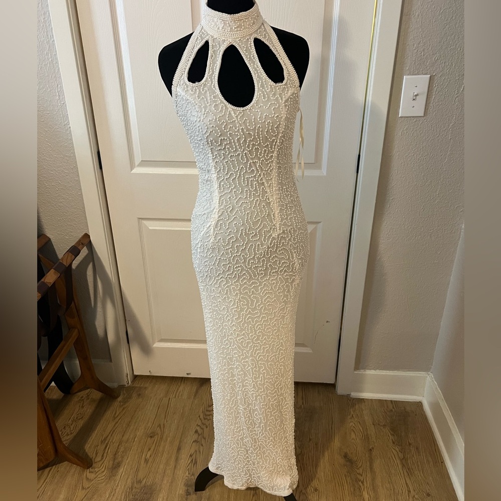 Vintage Laurence Kazar Beaded Pearl White Bridal Gown